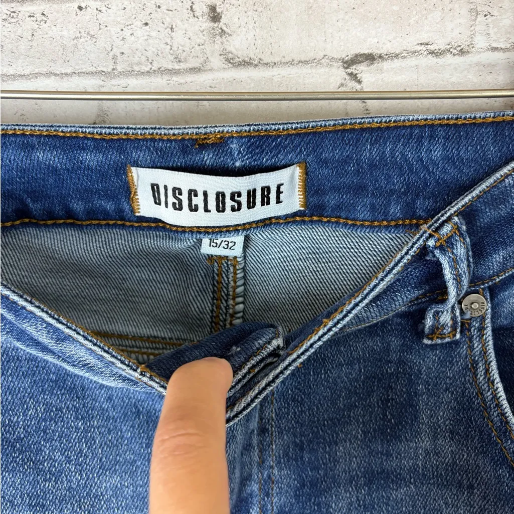 Disclosure Stretch Raw Hem Cropped Kick Flare Jeans Blue Size 32 - Image 3