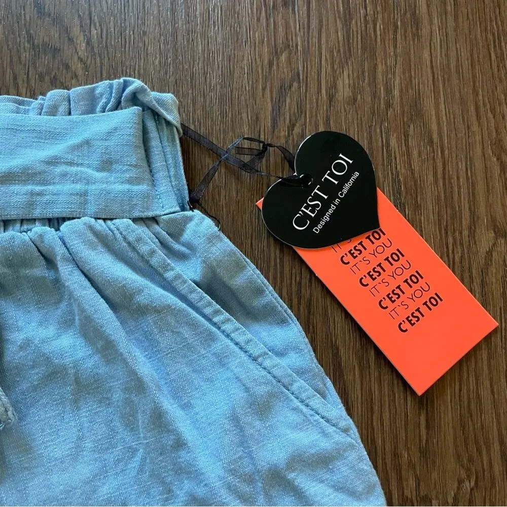 BNWT! C’EST TOI Pull on Denim Chambray Shorts with Lace Up Accent Size L - Image 3