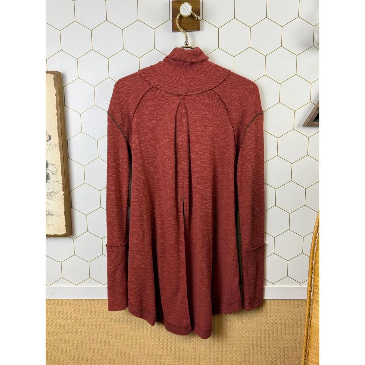 We The Free  Rust Red Draped Split Back Turtleneck Sweater - Size - XS - Image 3