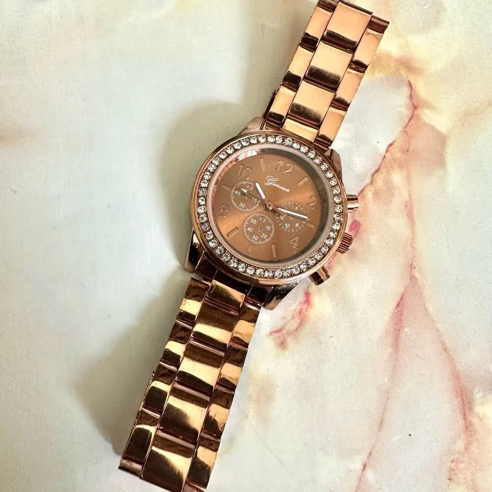 Geneva rose gold tone rhinestone Watch - Image 3