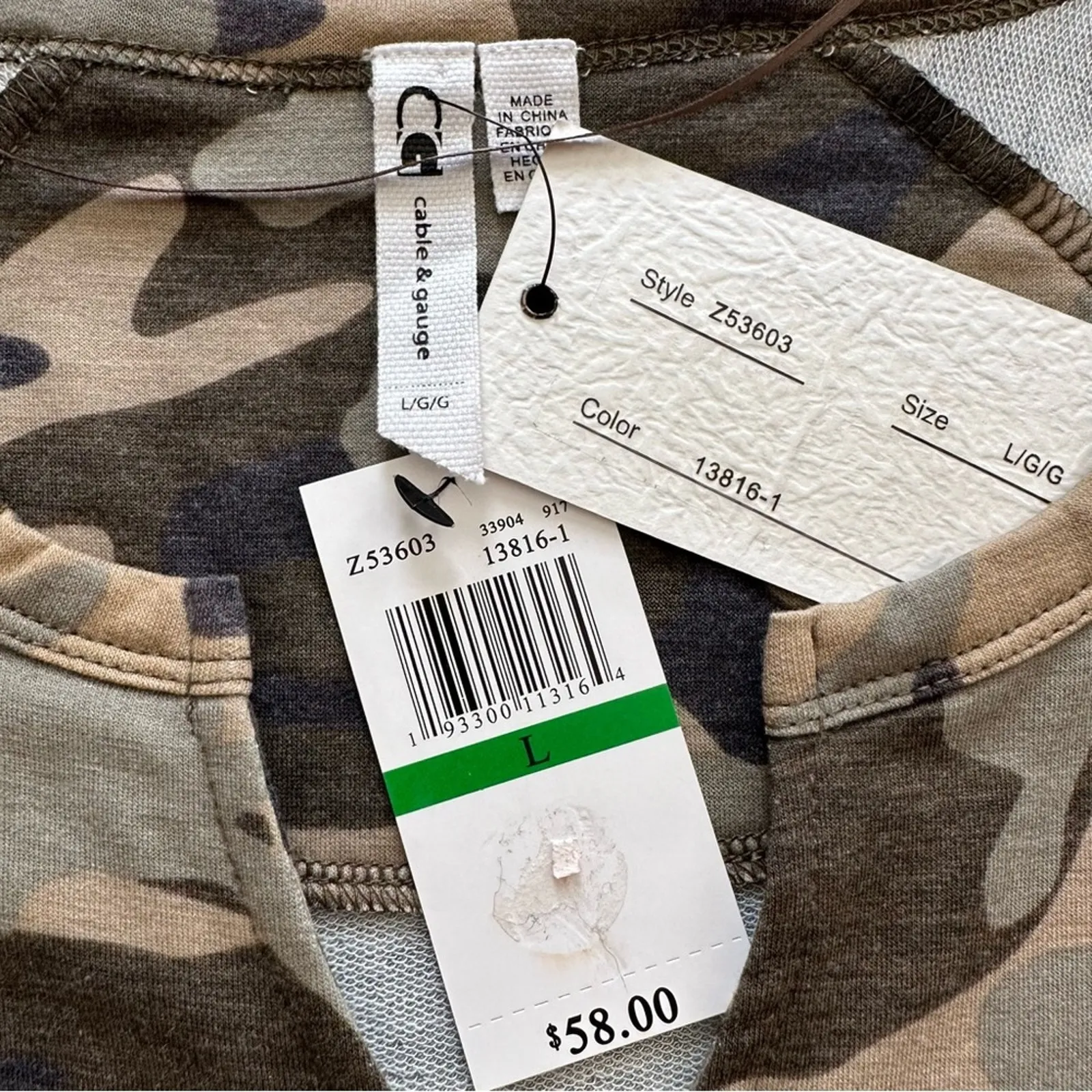 Cable & Gauge Dress Camo V-Neck Short Sleeve Casual A-Line Dress Large NEW - Image 2