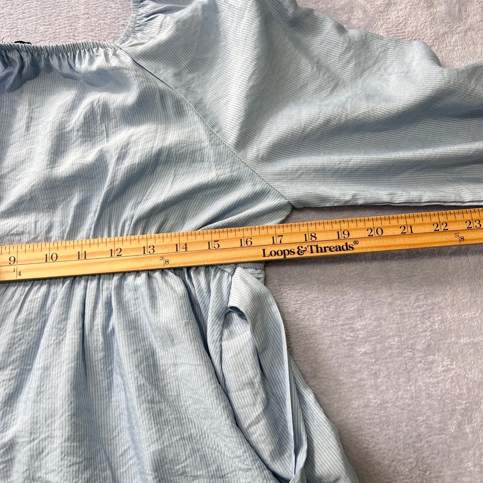 FIFTY STREET Women Blue Pinstripe Smocked Off Shoulder Long Sleeve Peplum Top XL - Image 6