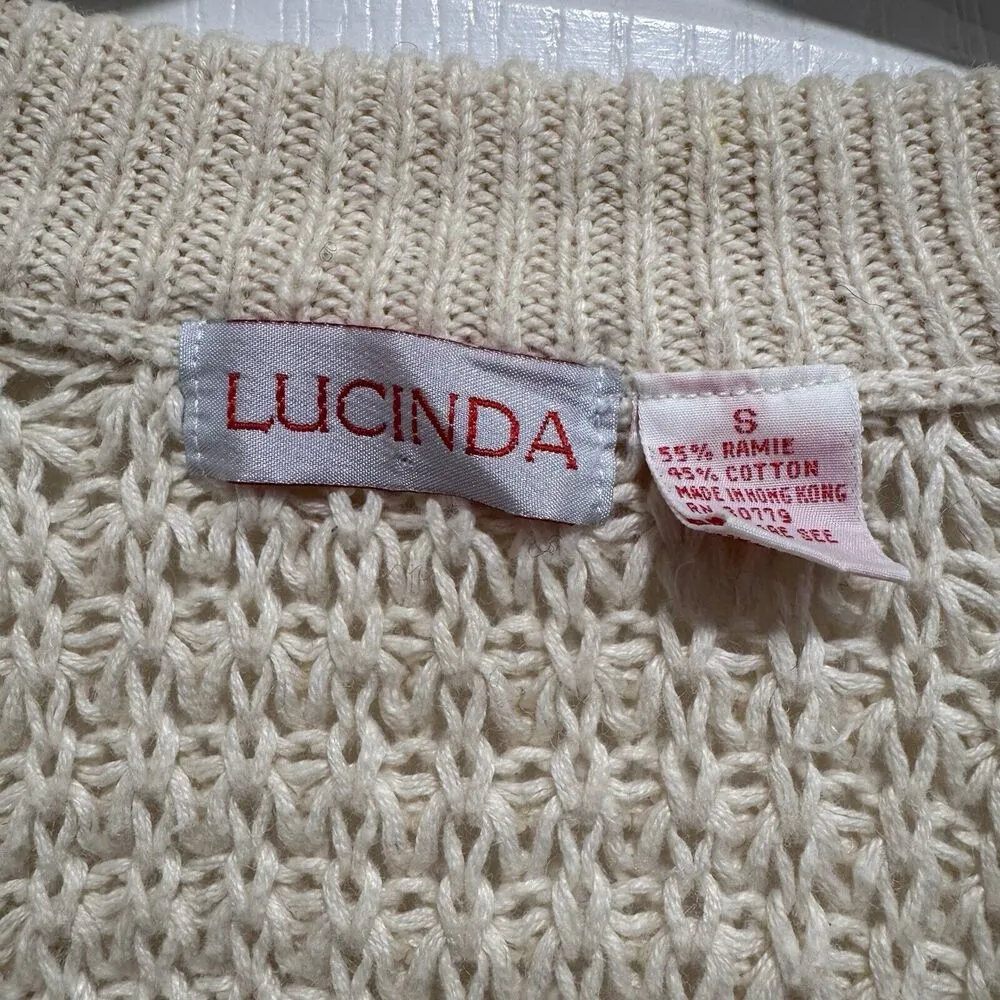 Vintage Lucinda Chunky Heavy Cable Knit Wool Oat/Ivory Sweater Women Size S ** - Image 4