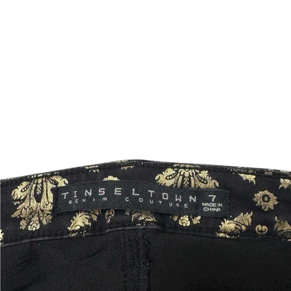 TINSELTOWN Brocade Skinny Jeans Gold Foil Size 7 - Image 8