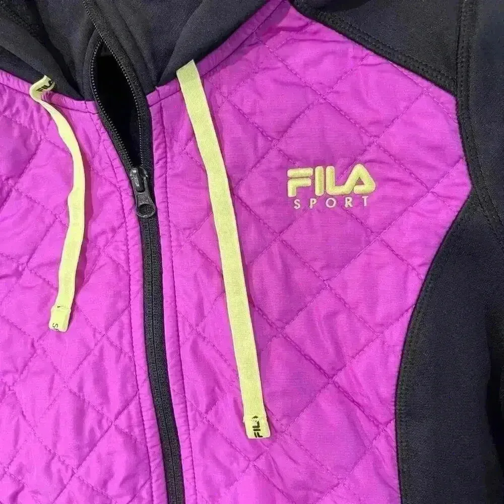 Fila Sport Black Purple Full Zip Slash Pocket Quilted Jacket Hoodie Womens Small - Image 4