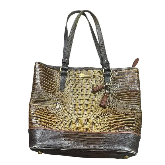 Brahmin Gold Medium Asher Tote Croc-Embossed Leather 16" W X 10.25" H X 5" D FLA - Image 1