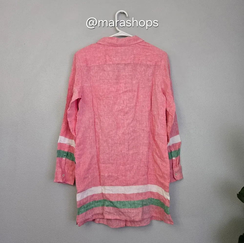 Boden Stripe Tunic Linen Button Down Shirt Red Size 4 - Image 4