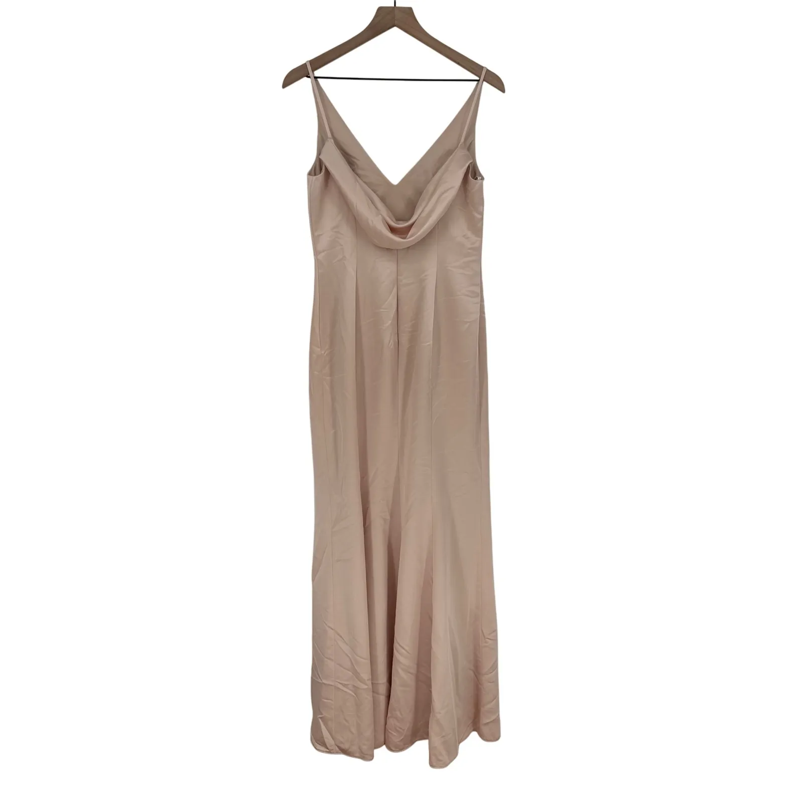 After Six Beige Satin V Neck Spaghetti Strap Floor Length Gown Dress Sz 4 - Image 10