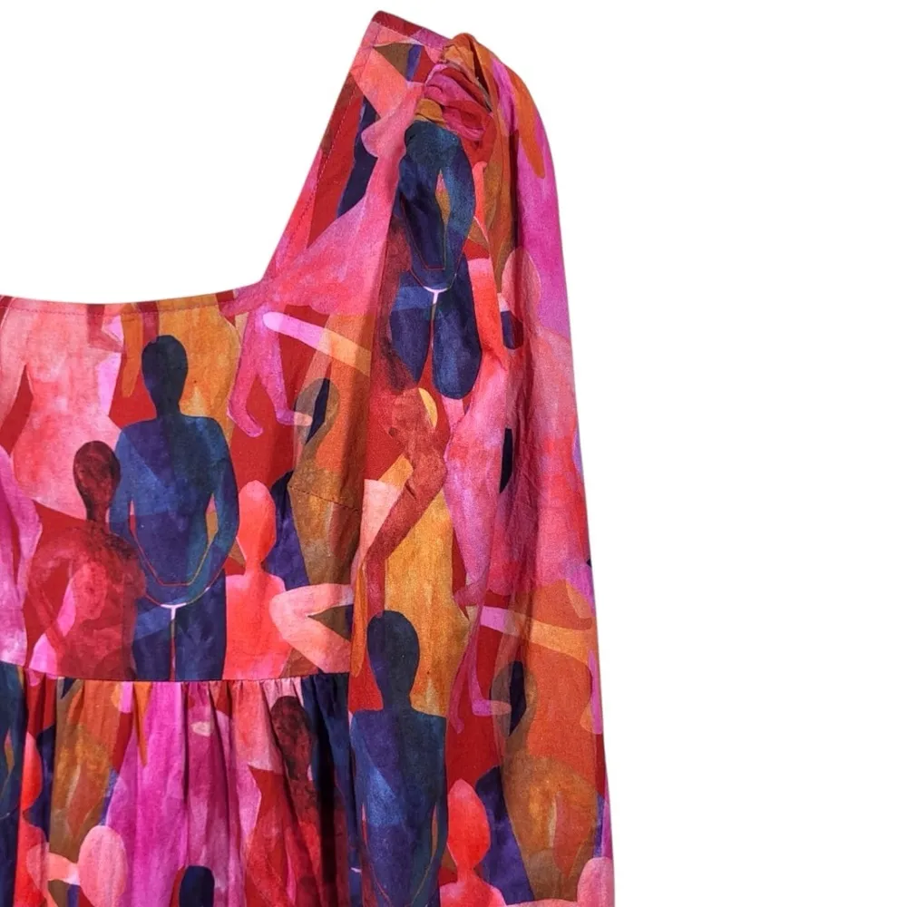 Never Fully Dressed Art To Wear Tiered Square Neckline Midi Dress in Multi Pink Size 2 - Image 10