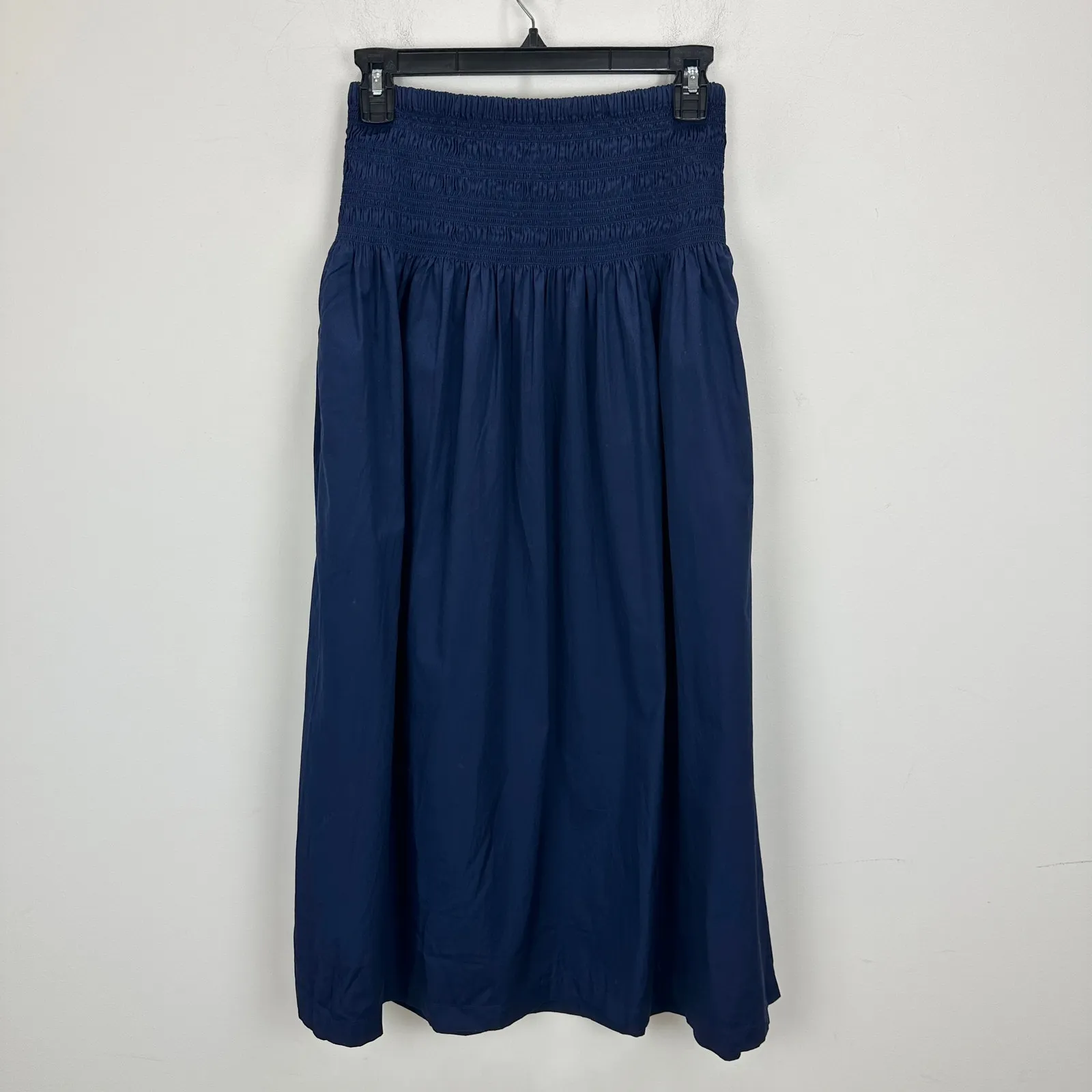Madewell Smocked Waist Poplin Midi Skirt Cotton A Line Midnight Navy XS NWT - Image 9