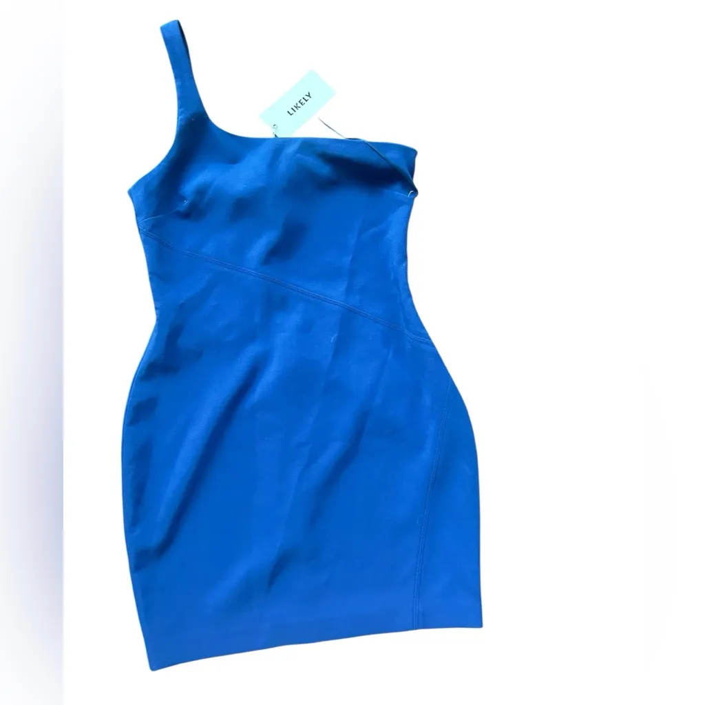 Revolve LIKELY Maisey Dress Bodycon One Shoulder Mini Blue Size 8 New with tags - Image 3