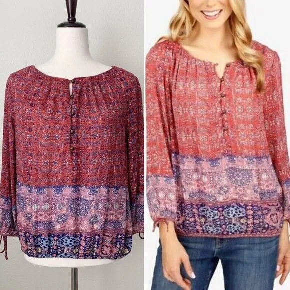 Lucky Brand Size Medium Floral Peasant Women’s Top - Image 2