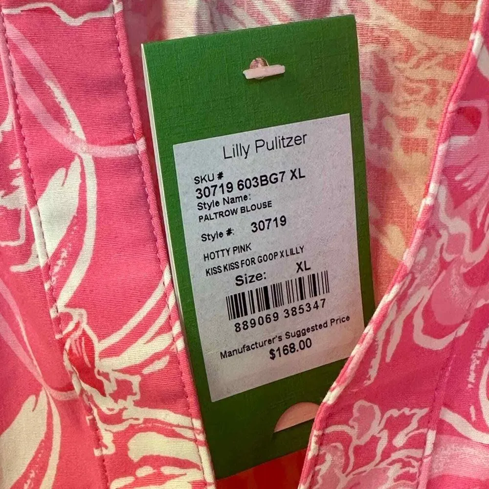 NWT Lilly Pulitzer Paltrow Blouse‎ Top Hotty Pink White Kiss Goop XL $168 - Image 8