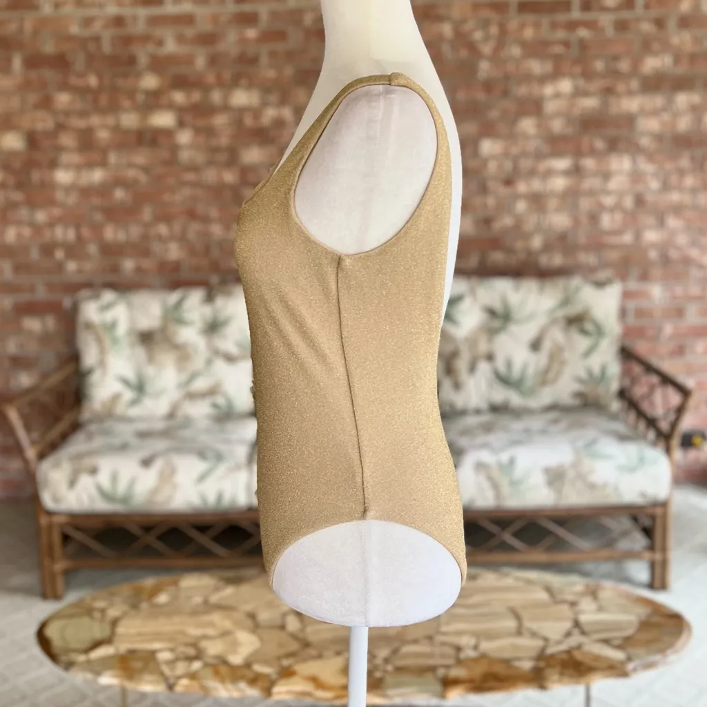 Aerie Babewatch Swimsuit One Piece Cheekiest Sparkle Shimmer Gold L Padded Bra - Image 7