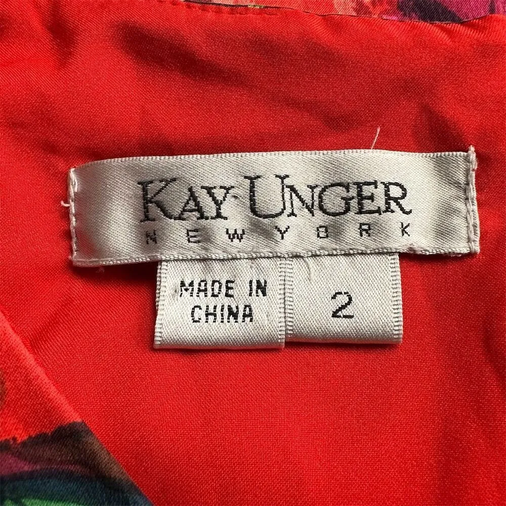 Kay Unger New York Women's Floral Silk Blend Midi Dress Size 2 Vintage - Image 6