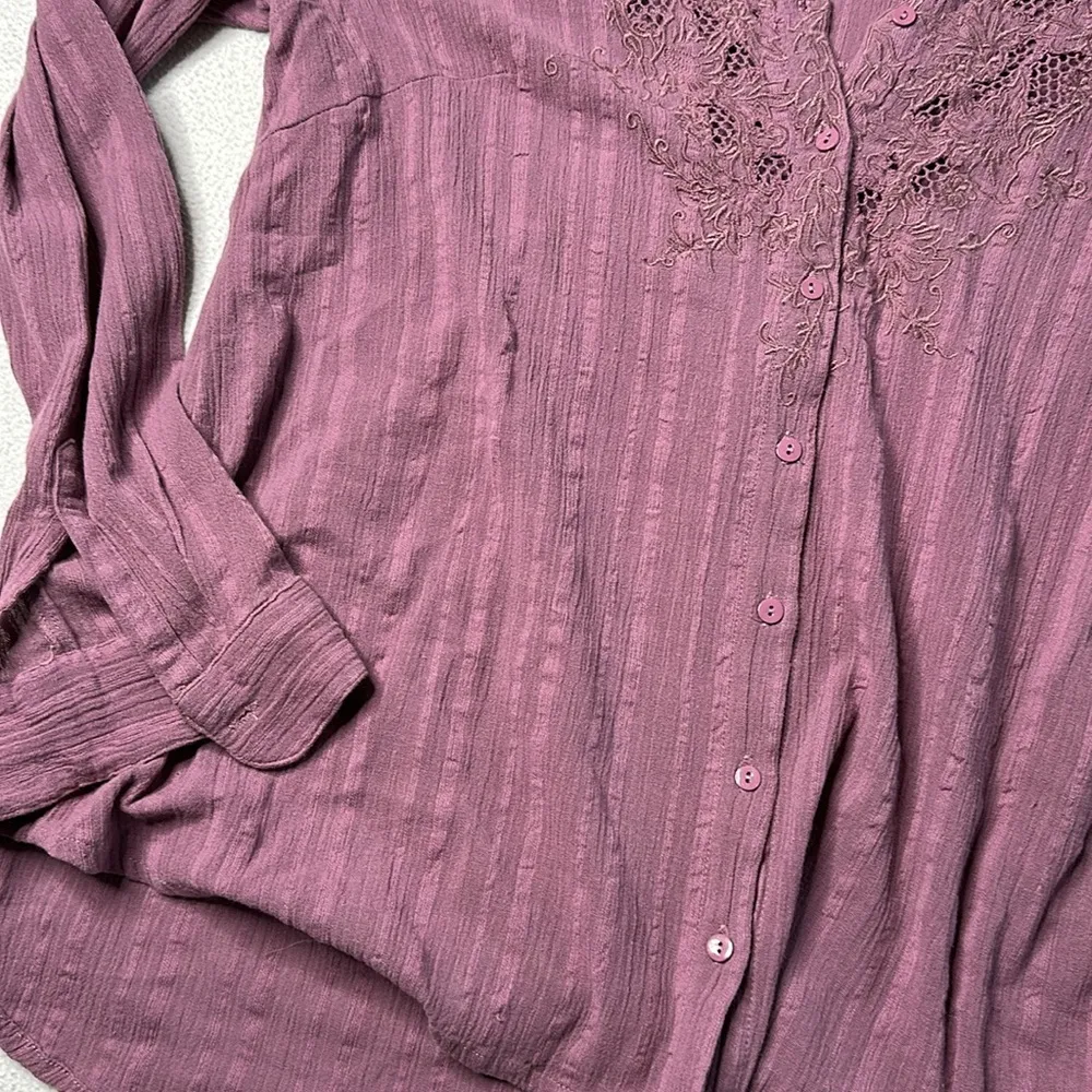 Free People Carter Dobby Purple Lace Boho Button Down Top - Image 3
