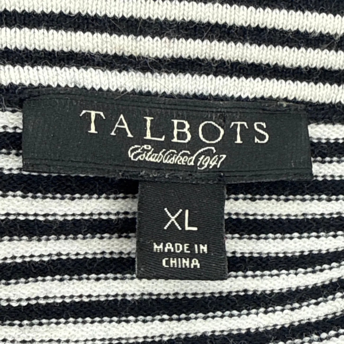 Talbots Womens XL Black White Striped Boat Neck Short Sleeve Top Cotton Blend - Image 5