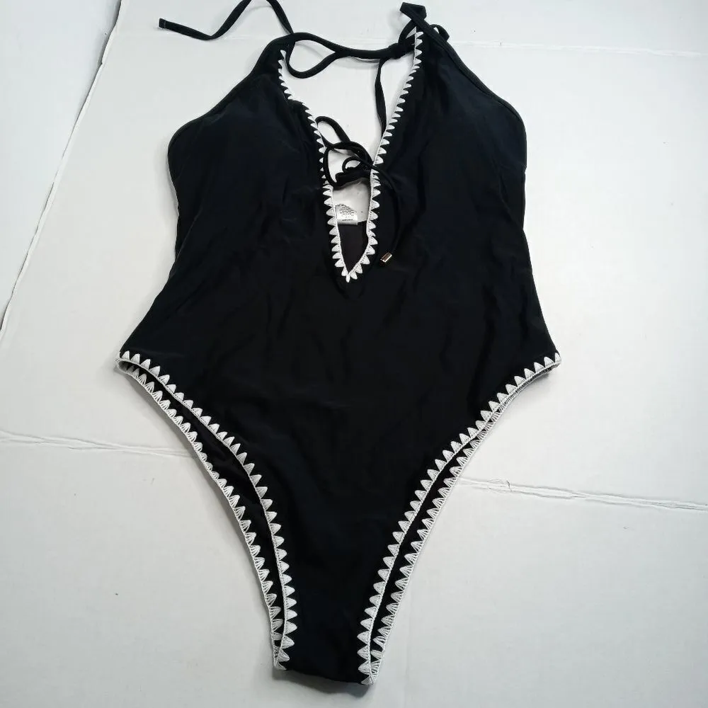 Relleciga  Black Deep V One Piece Swimsuit - Image 5
