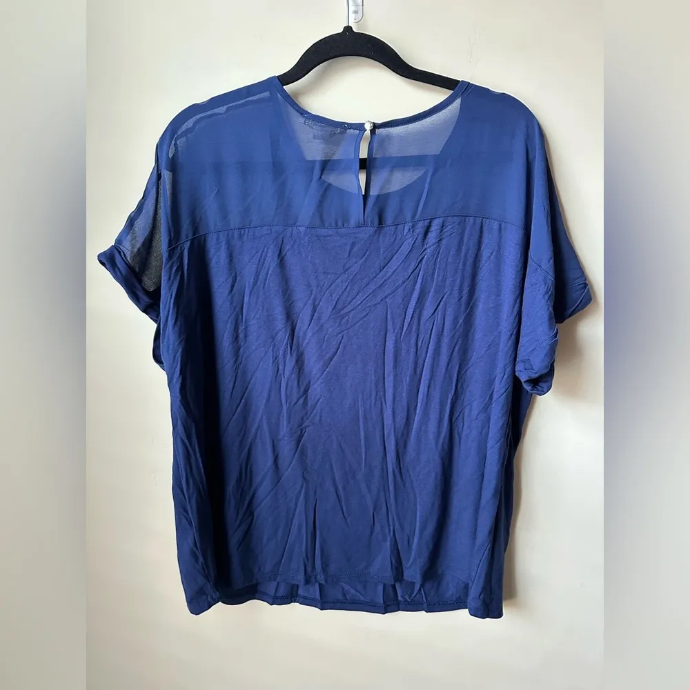 Copper + Ella Women’s Short Sleeve Mesh Blouse Size XL Top Blue Elegant Casual - Image 4