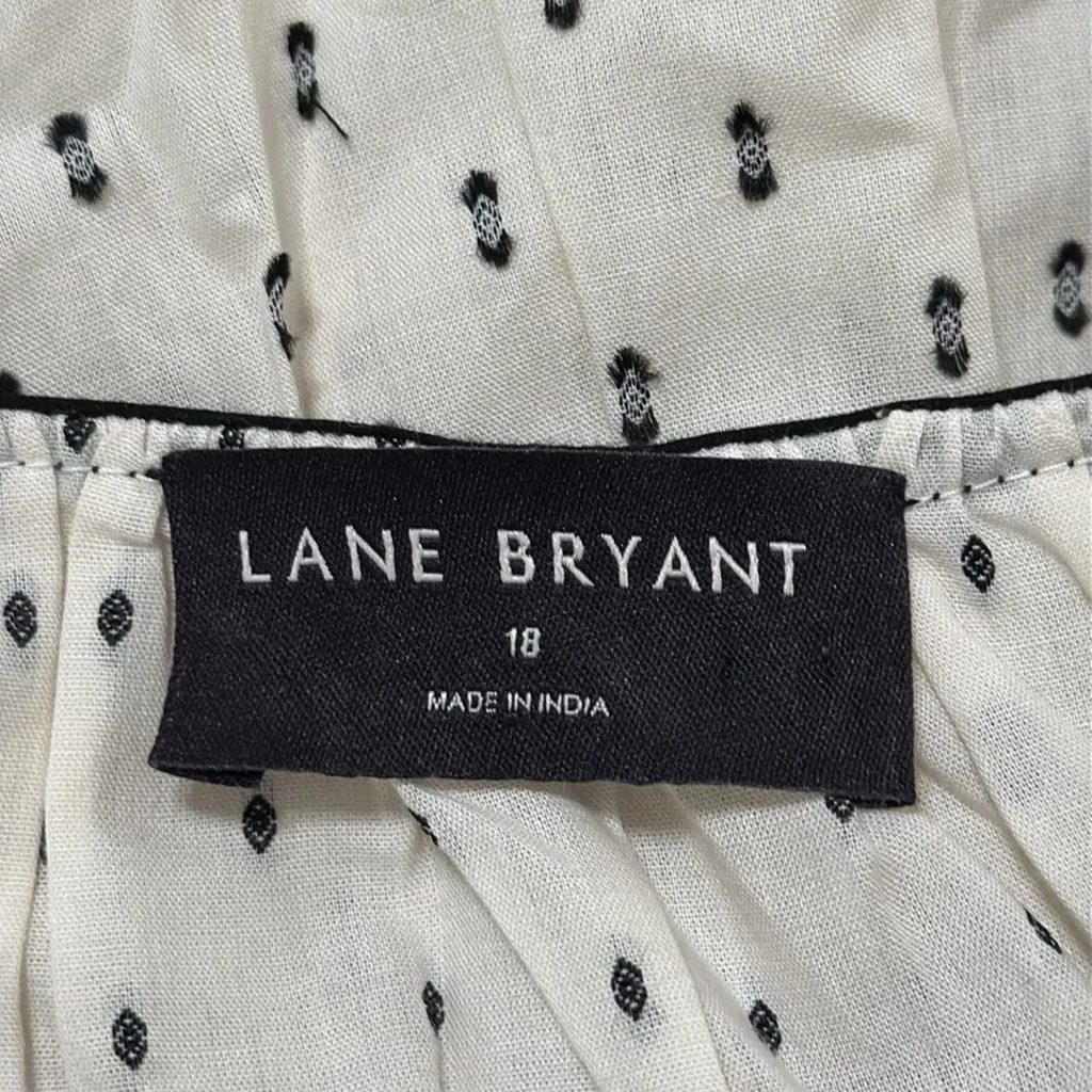 Lane Bryant Ivory/Black Front Split-Neck Popover Clip Dot Peasant Blouse size 18 - Image 10