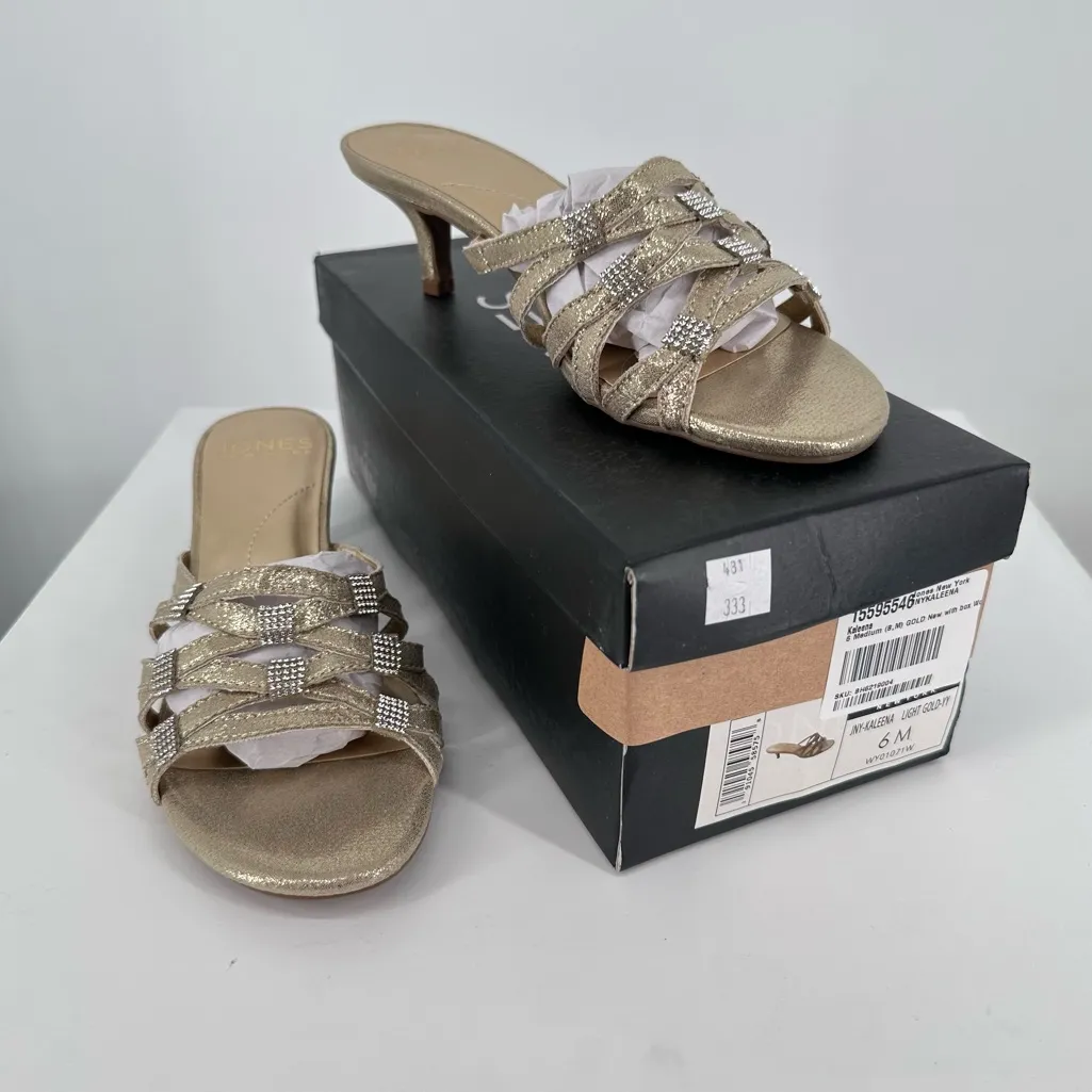 Jones New York Kaleena Embellished Kitten Heel Dress Sandals size 6 Light Gold - Image 2