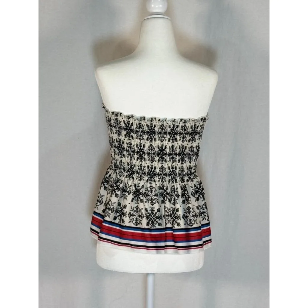 Zara Women Size L Smocked Floral Strapless Peplum Top With Striped Hem - Image 4