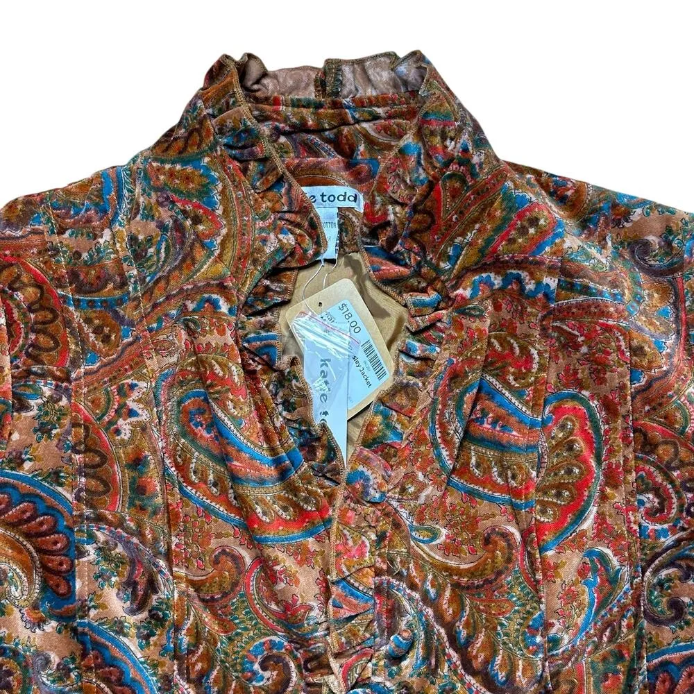 Katie Todd 70s Style Retro Ruffle Paisley Orange Blazer New Medium - Image 5