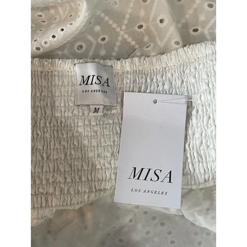 MISA Los Angeles Sera Off The Shoulder Scalloped Eyelet Top White Womens Size M - Image 11