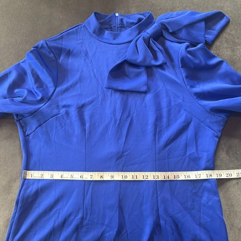 Women’s Blue Long Sleeve Midi Pencil Dress with Bow Detail Size XL NEW - Image 8