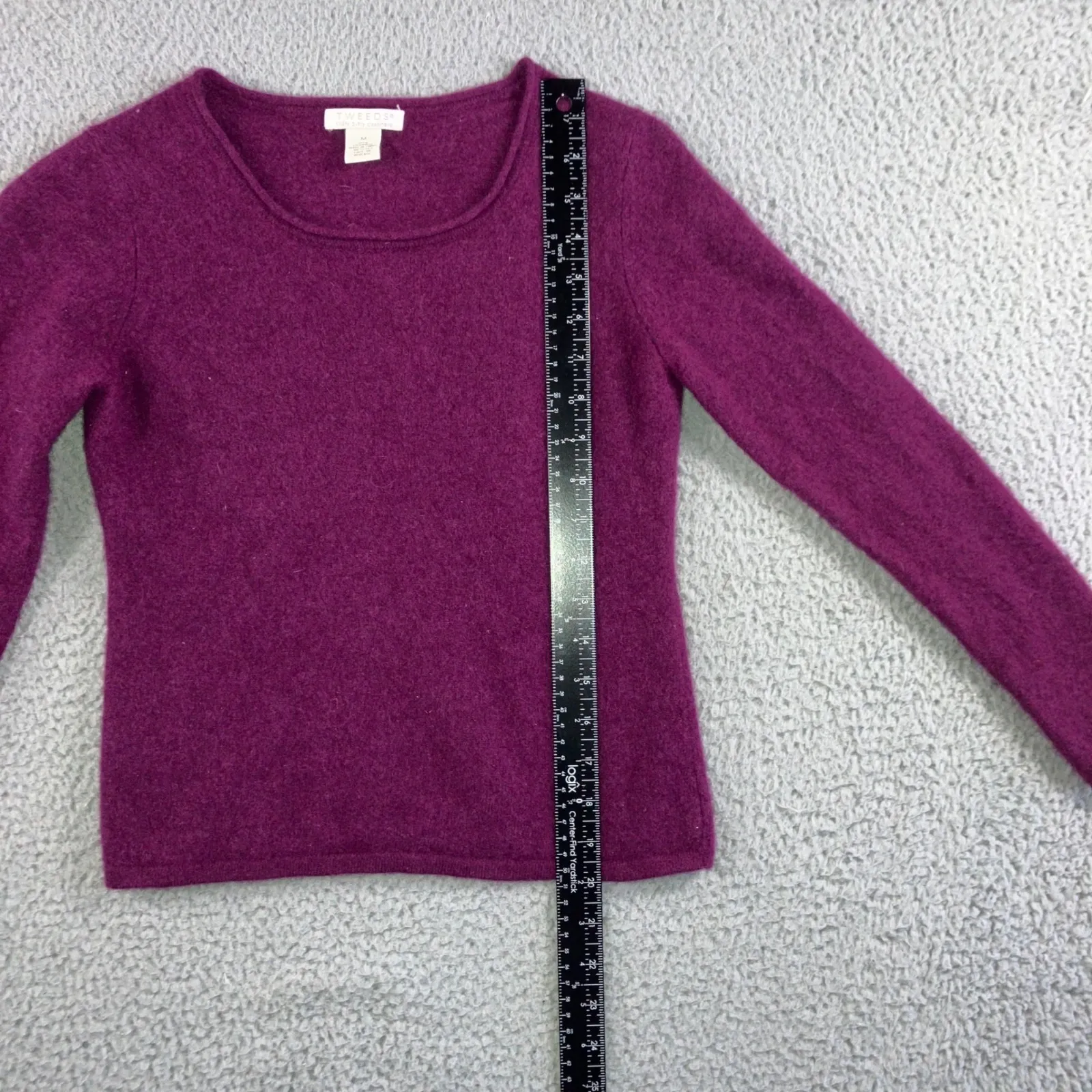 TWEEDS 100% 2 Ply Cashmere Sweater Women Medium Crew Neck Long Sleeve Magenta M Purple - Image 7