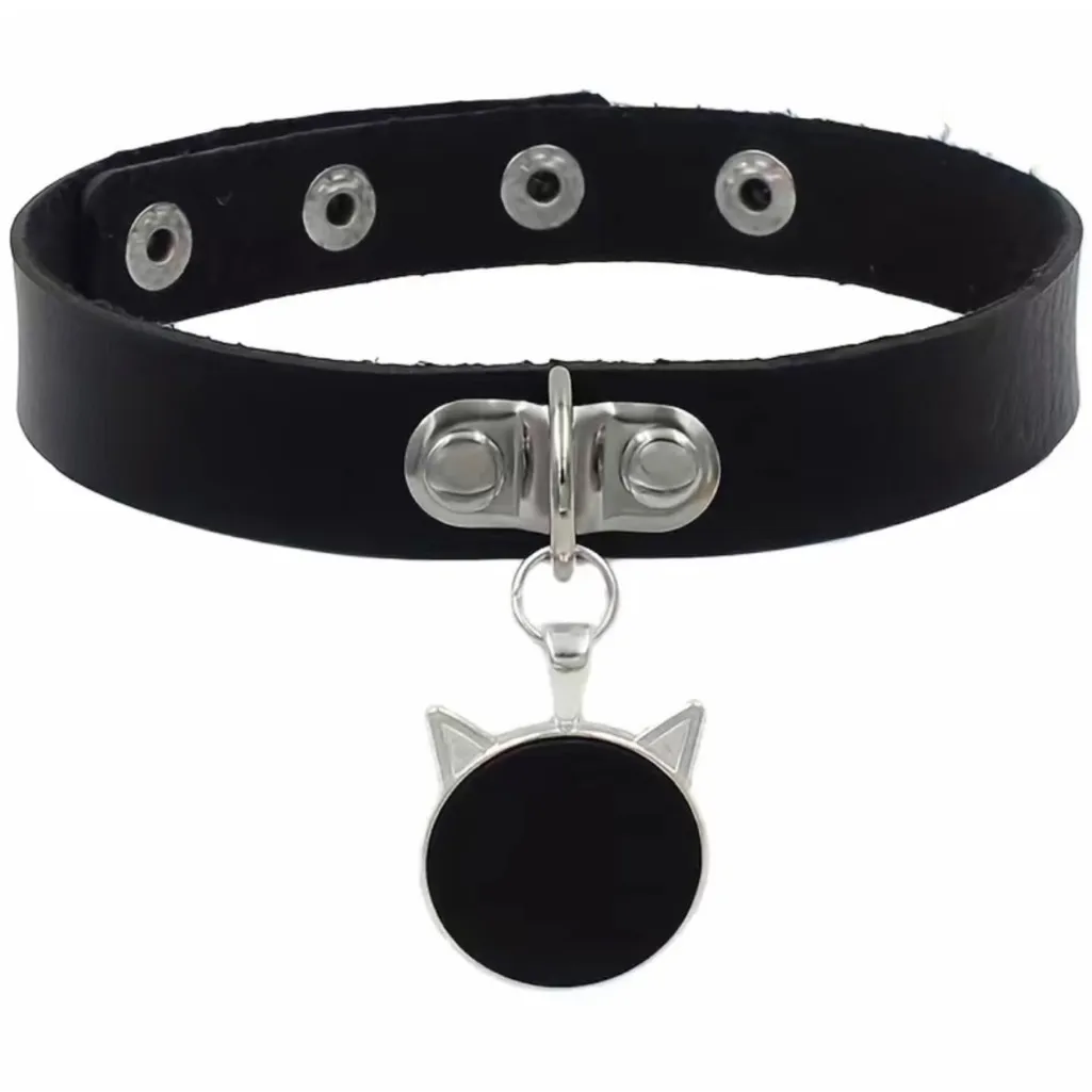 Personality Punk Kitten Head Pendant Faux Leather Halloween‎ Necklace Ladies Black - Image 5