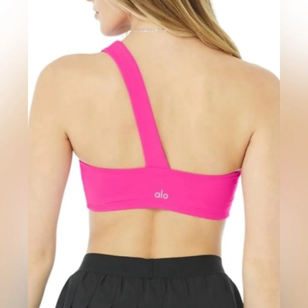 ALO Yoga Vibrant Pink One-Shoulder Sports Bra Size XS - Image 2