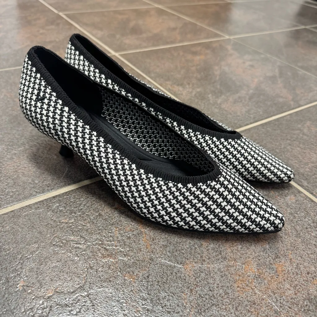 Vivaia Pointed Toe Kitten Heels Womens Shoes Houndstooth Black White EU 38.5 Size 7.5 - Image 14