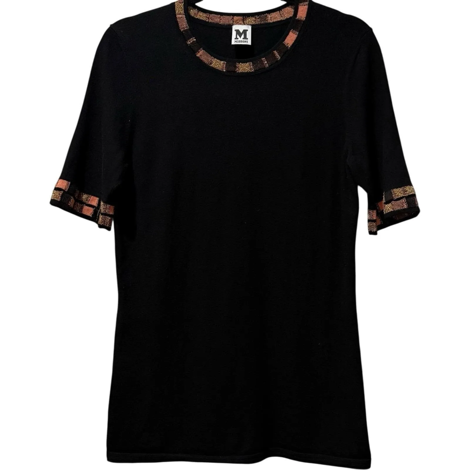 Vintage Missoni Black Knit Sweater Top w/ Metallic Lurex Trim | Italian Designer - Image 2