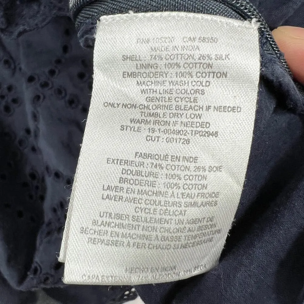 Joie XL Chani Womens Navy Blue Floral Silk Blend Eyelet Strappy Crop Top - Image 10