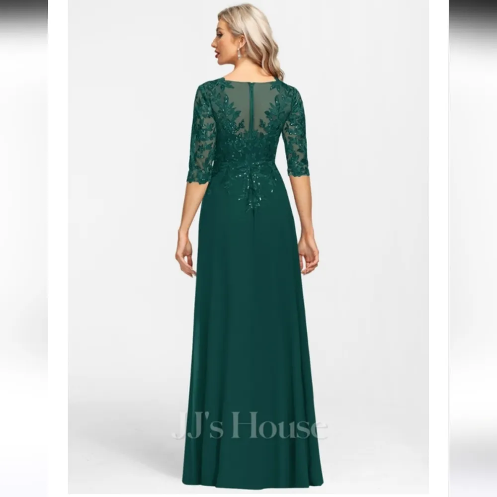 Sheath/Column V-Neck Floor-Length Lace Chiffon Evening Dress With Sequin… - Image 3