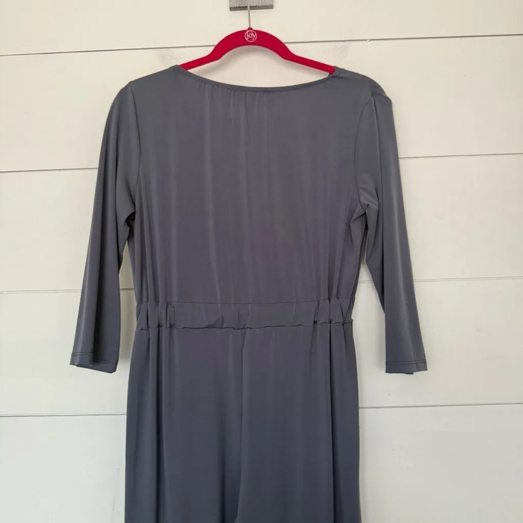 Slinky Brand Women’s Small Grey Stretchy Faux Wrap Jumpsuit Career - Image 5