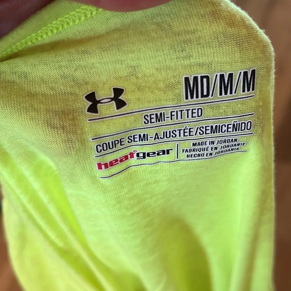 Under Armour Shirt Neon Yellow Lemon Lime Heat Gear V Neck Women Medium Athletic - Image 7