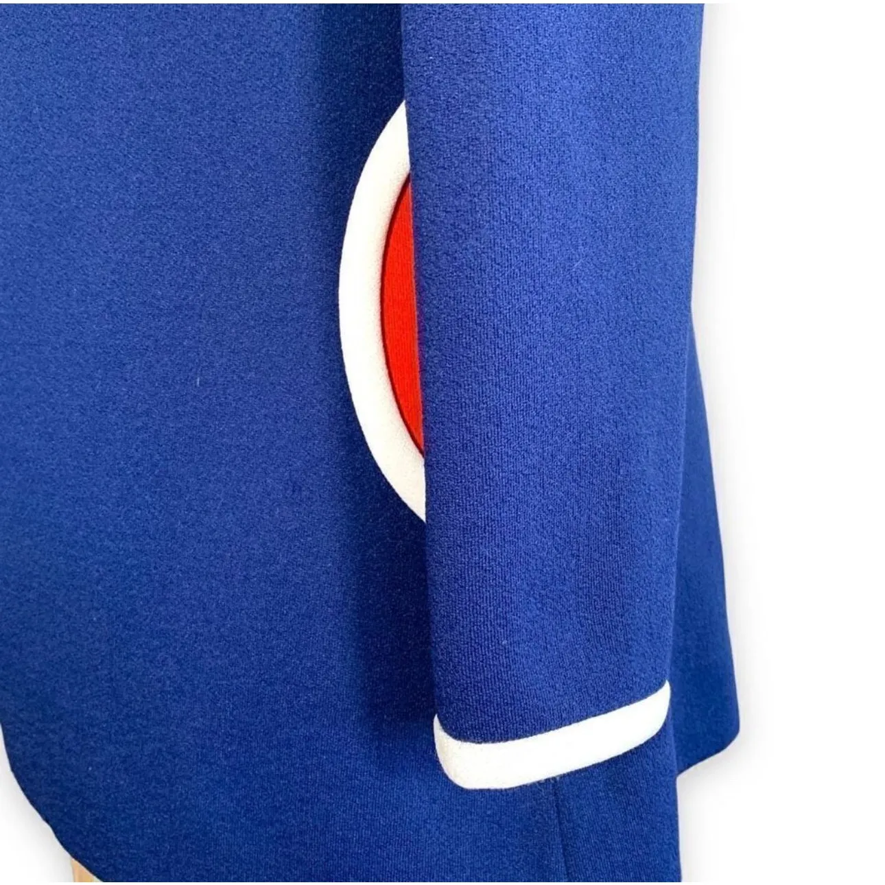 Vintage Judy Wayne Navy Blue Mod Coat Red Circular Pocket White Trim Carnaby Size M - Image 7