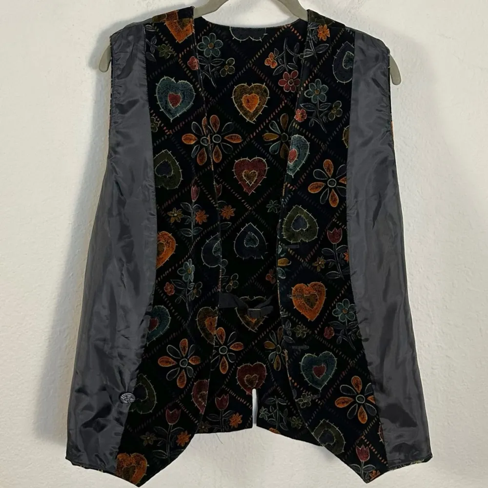 Vintage 80s 90s Ruff Hewn Bohemian Whimsical Velvet Folk Art Vest Size Medium - Image 13