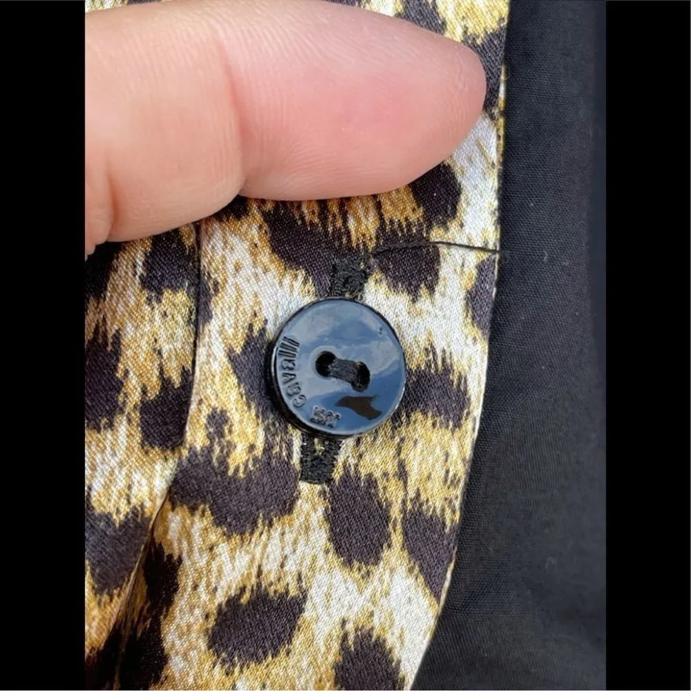 Just Cavalli Black Cotton Shirt With Leopard Pattern Trimming Size 44/8 - Image 7