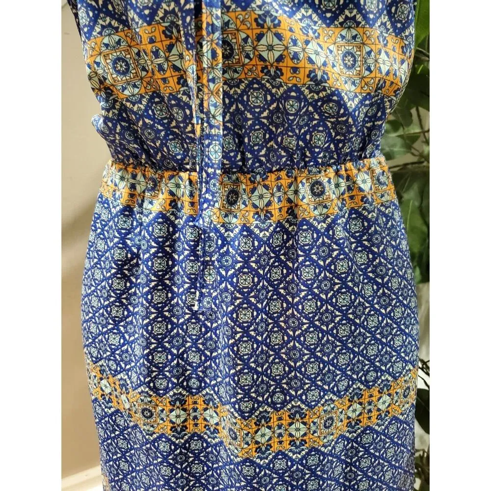 Peach Royal Women Blue Polyester Square Neck Sleeveless Casual Long Maxi Dress M - Image 3