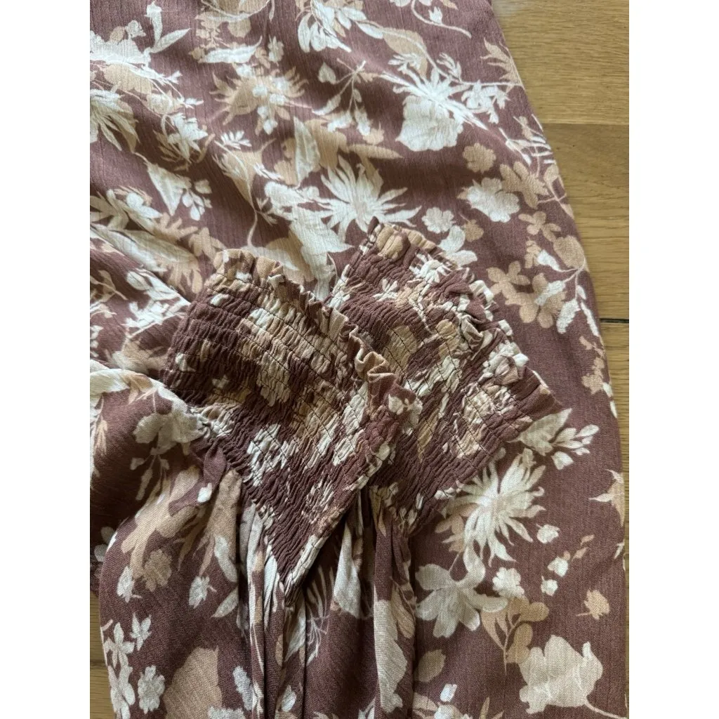 Oddy Anthropologie Tunic Top Sz‎ Large Brown Floral Short Sleeve Stretch Peasant - Image 9