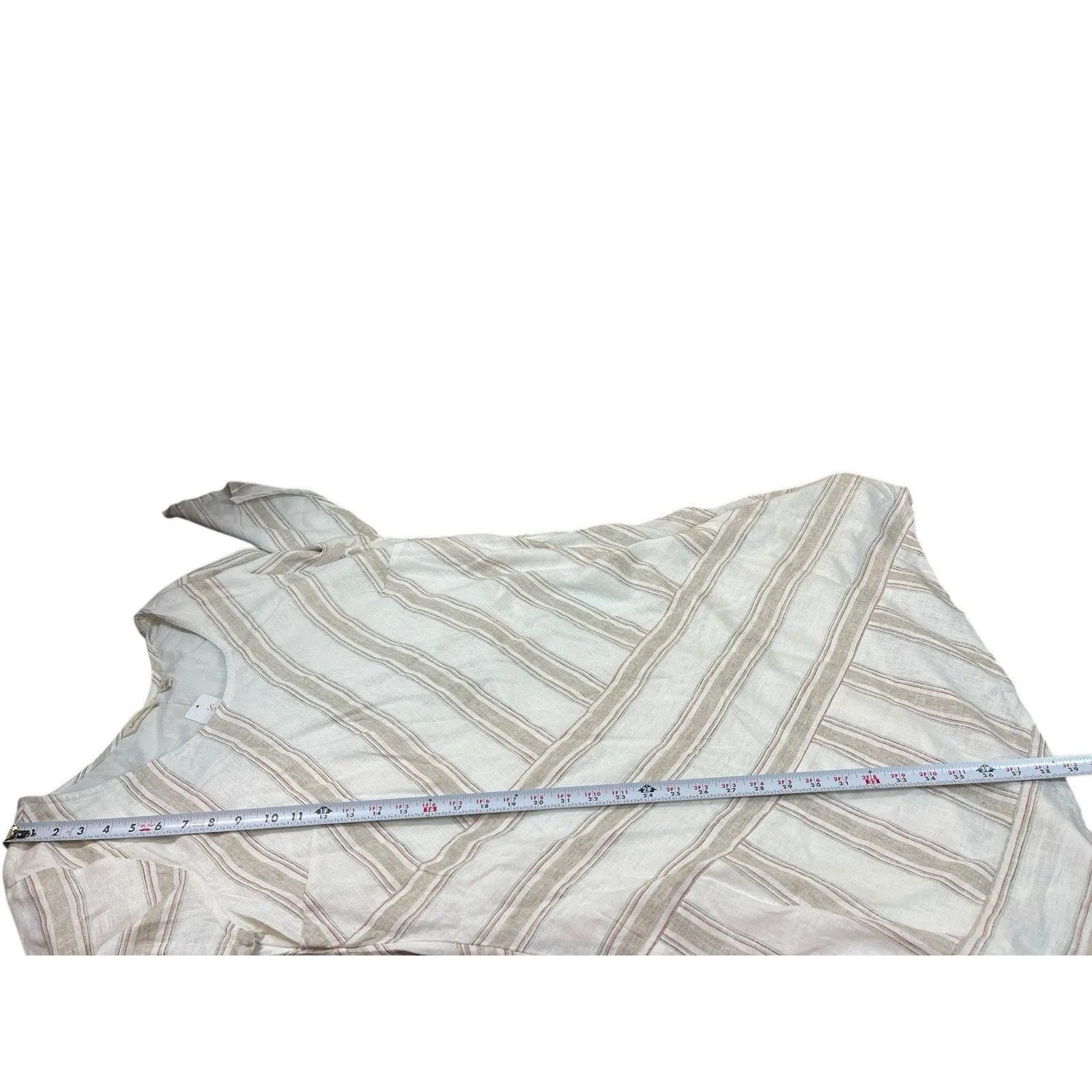 Soft Surroundings Equinox Striped Linen Blend Dress 1X Neutral Tan Tones NWT - Image 9