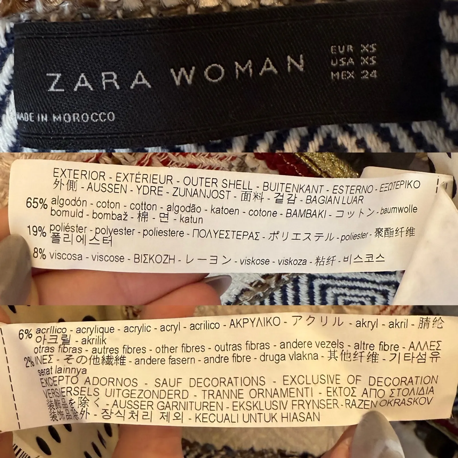 Zara Tweed Sequin Beaded Fringe Long Open Jacket Blazer Coat - Image 6