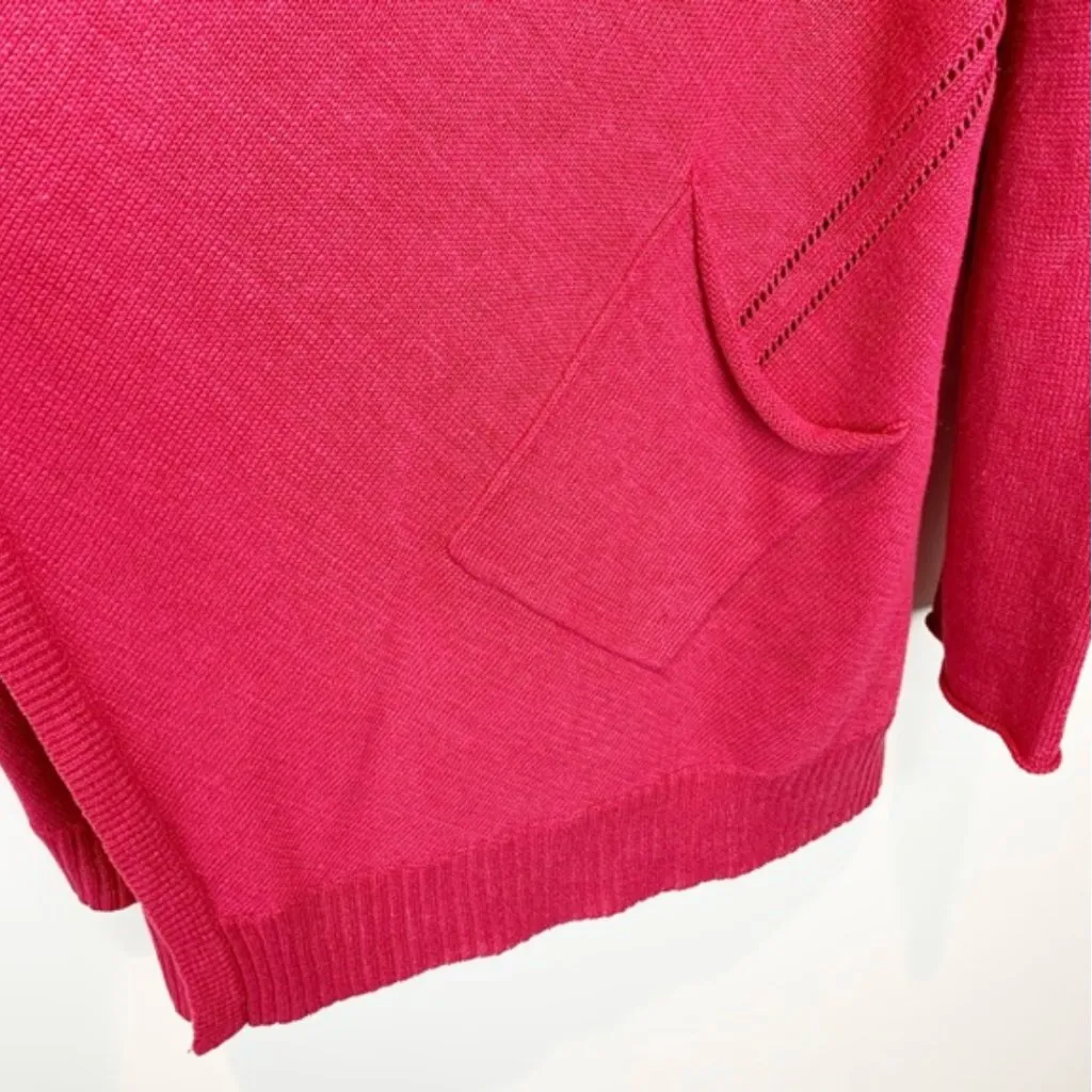 Eileen Fisher 100% Linen Knit Cardigan L Hot Pink Open Weave Lightweight Spring - Image 5