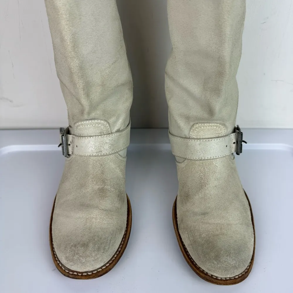 Sendra 2944 Womens Leather Engineer Bikers Boots Sz 8 White Distressed Buckle - Image 9