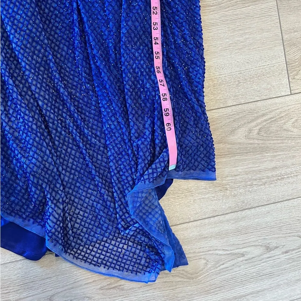 Mac Duggal Blue Sequin Beaded Sheath V-Neck Sleeveless Prom Formal Dress - Image 10