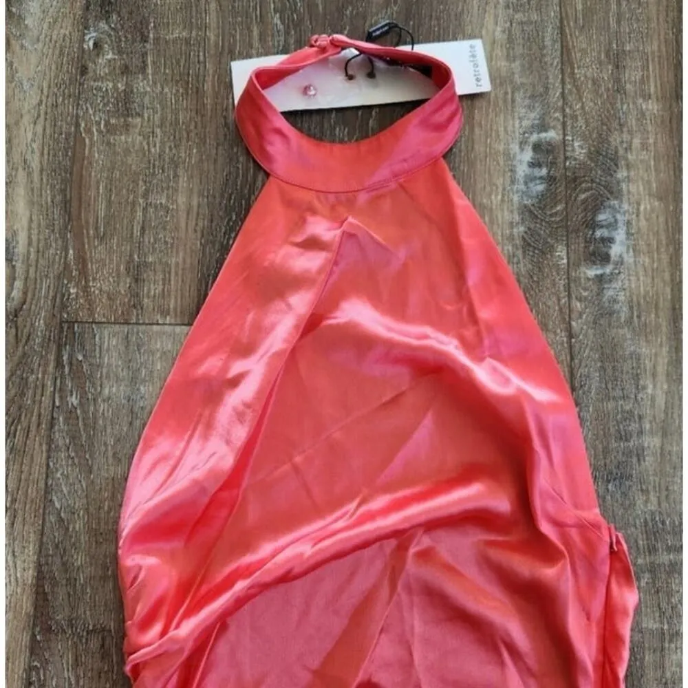 Retrofete Sabrina Dress Coral Size Medium Halter Open Back NWT Maxi Sleeveless - Image 5