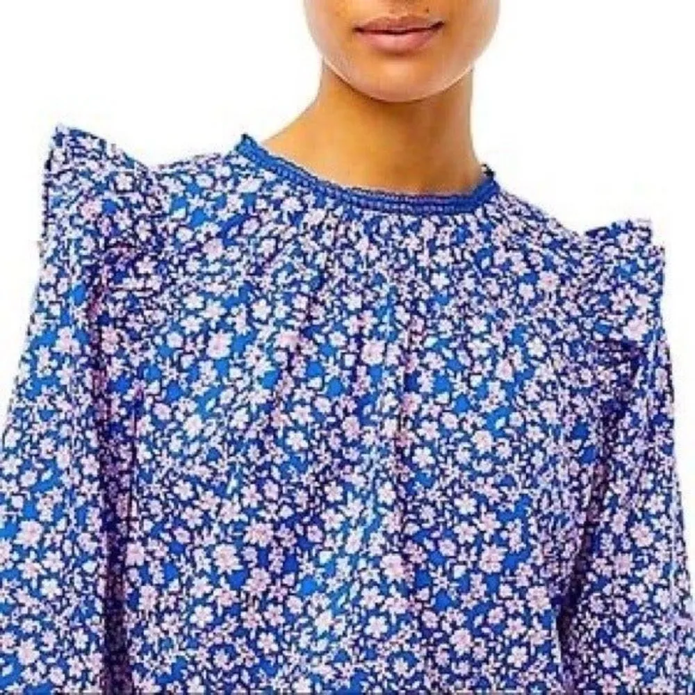 J. Crew Ruffled Floral Blouse, size medium long sleeve floral print crochet top. - Image 2